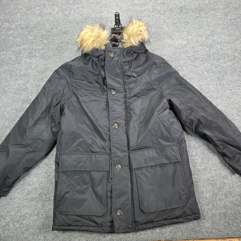 English Laundry Black Hooded Parka Jacket Faux Fur Trim Winter Mens Size XL